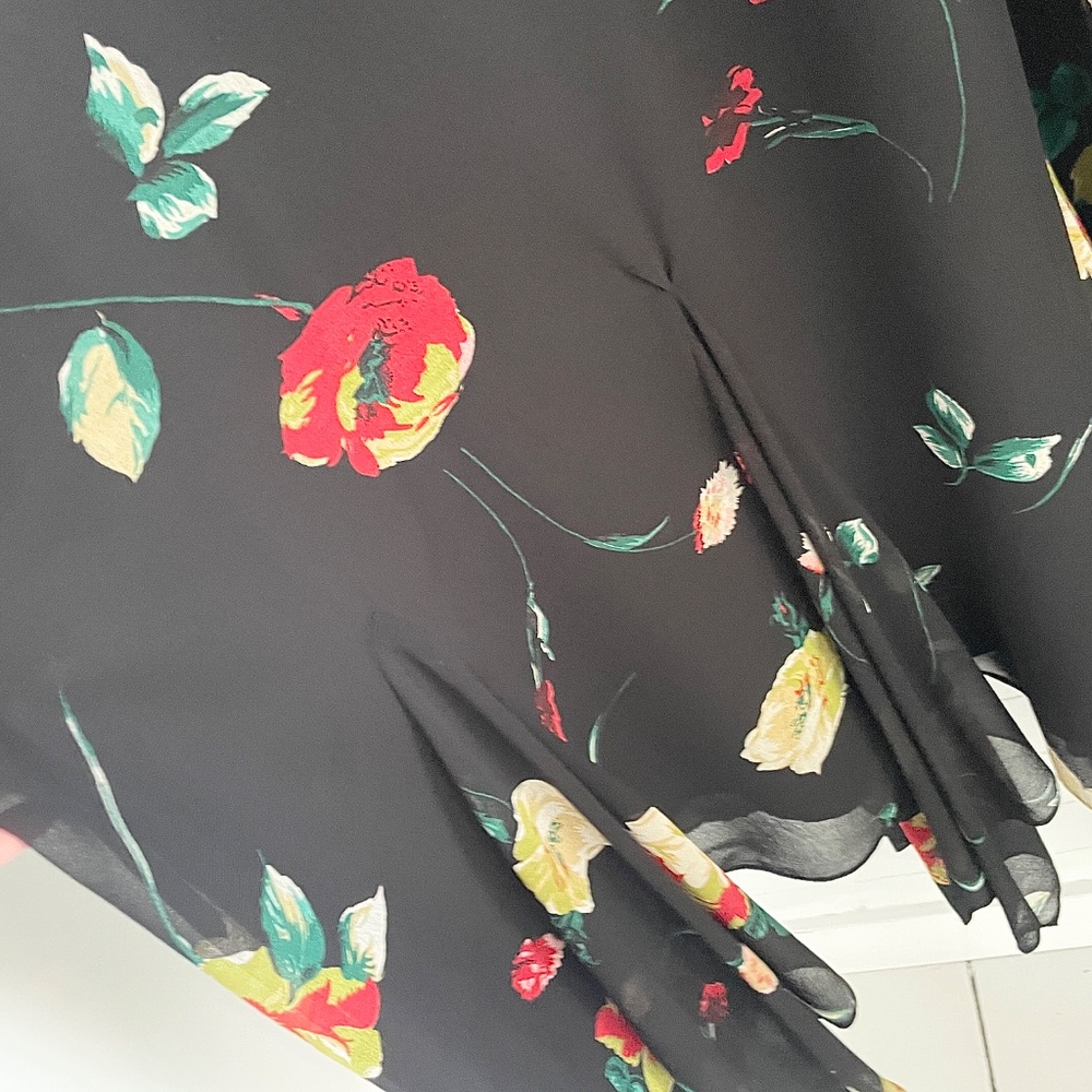 Vintage Black Floral Maxi Dress with Red and Yellow Blooms - Picture 6 of 10